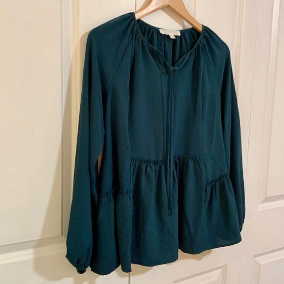 Adyson Parker Teal Blue Raw Edge Balloon Long Sleeve Boho Top Small - Picture 5 of 8